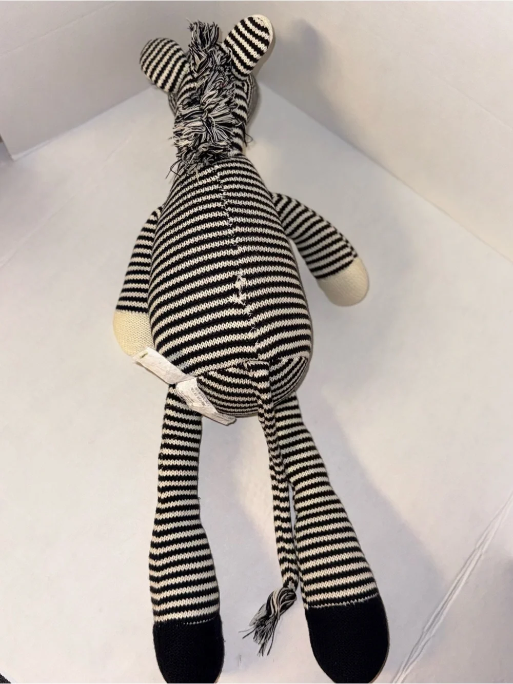 Pier 1 Black and Cream Striped Knit Zebra Plush 20 in